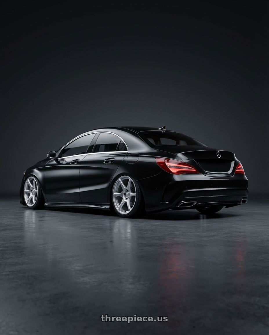 2018 Mercedes-Benz CLA C117 with Kansei K11S Tandem 5X112 19x9.5 22 Hyper Silver wheels rear three quarter view slight stretch tires