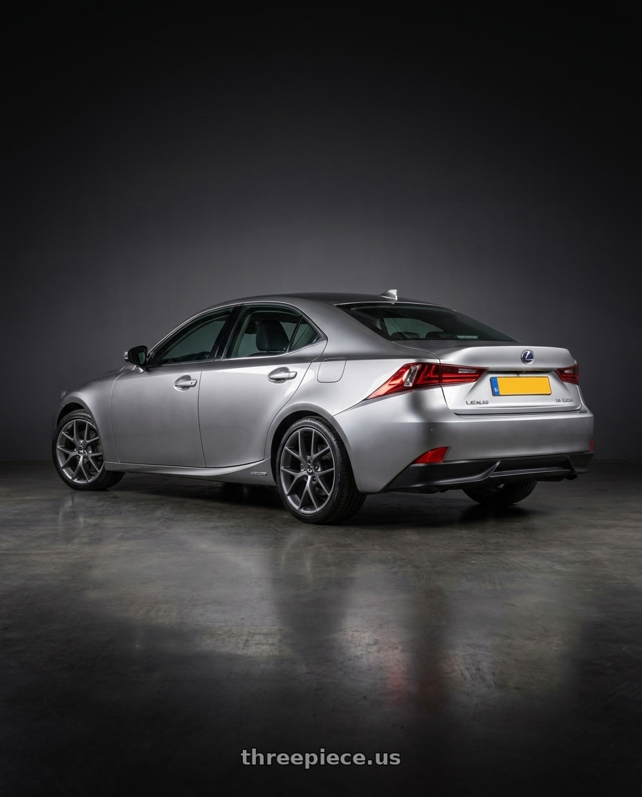 2013 Lexus IS300h with BBS SR 5x114.3 18x8.0+40 Satin Himalaya Grey wheels rear three quarter view square tires