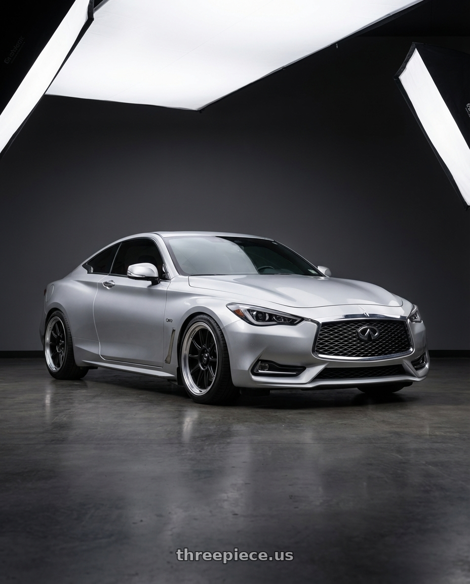 2020 Infiniti Q60 with Konig Countergram 5x114.3 19x11+18 Matte Black / Matte Machined Lip wheels