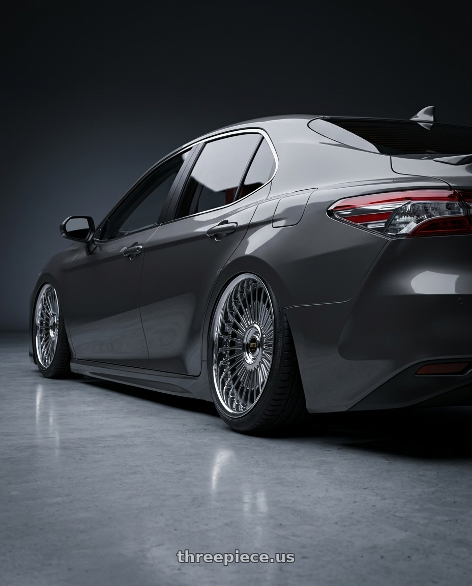 2025  Toyota Camry with Work Emitz Black Polish 5x100 19x7.5 +38 wheels rear three quarter view slight stretch tires