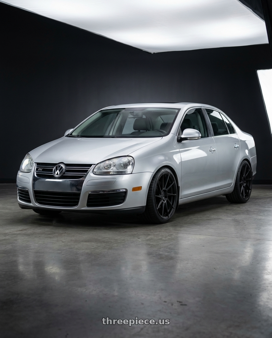 2009 Volkswagen Jetta GLI MK5 with Aodhan AH09 5x112 18x9.5 +35 Matte Black wheels front three quarter view lowered stance