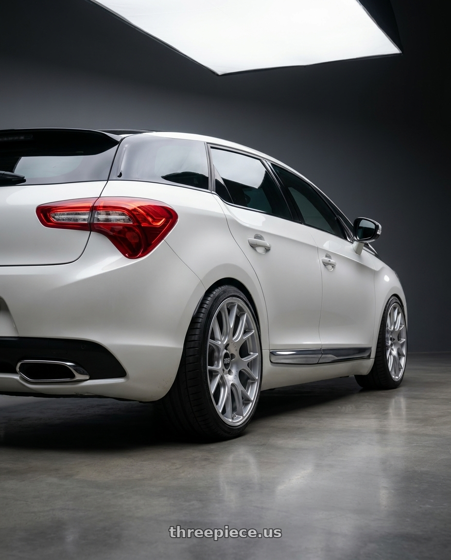 2013 Citroen DS5 with BBS CH-R 5x130 20x11.5 +47 Brilliant Silver Polished Rim Protector wheels rear three quarter view meaty tires