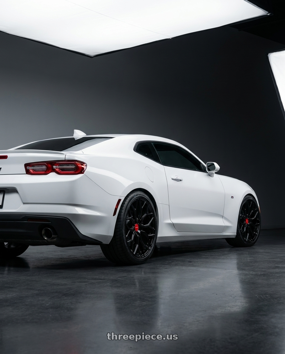 2022 Chevrolet Camaro with Vossen HF-2 20x9 / 5x120 / ET35 / Flat Face / 66.9 - Gloss Black Wheel - HF2-0B03 wheels rear three quarter view square tires