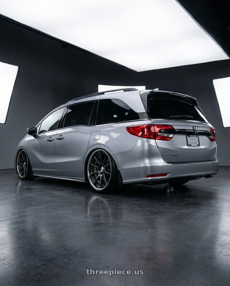 2024 Honda Odyssey  with Work Emotion Cr 3P 5x120 20x8.5+44 L Disk Matte Gunmetal wheels rear three quarter view square tires
