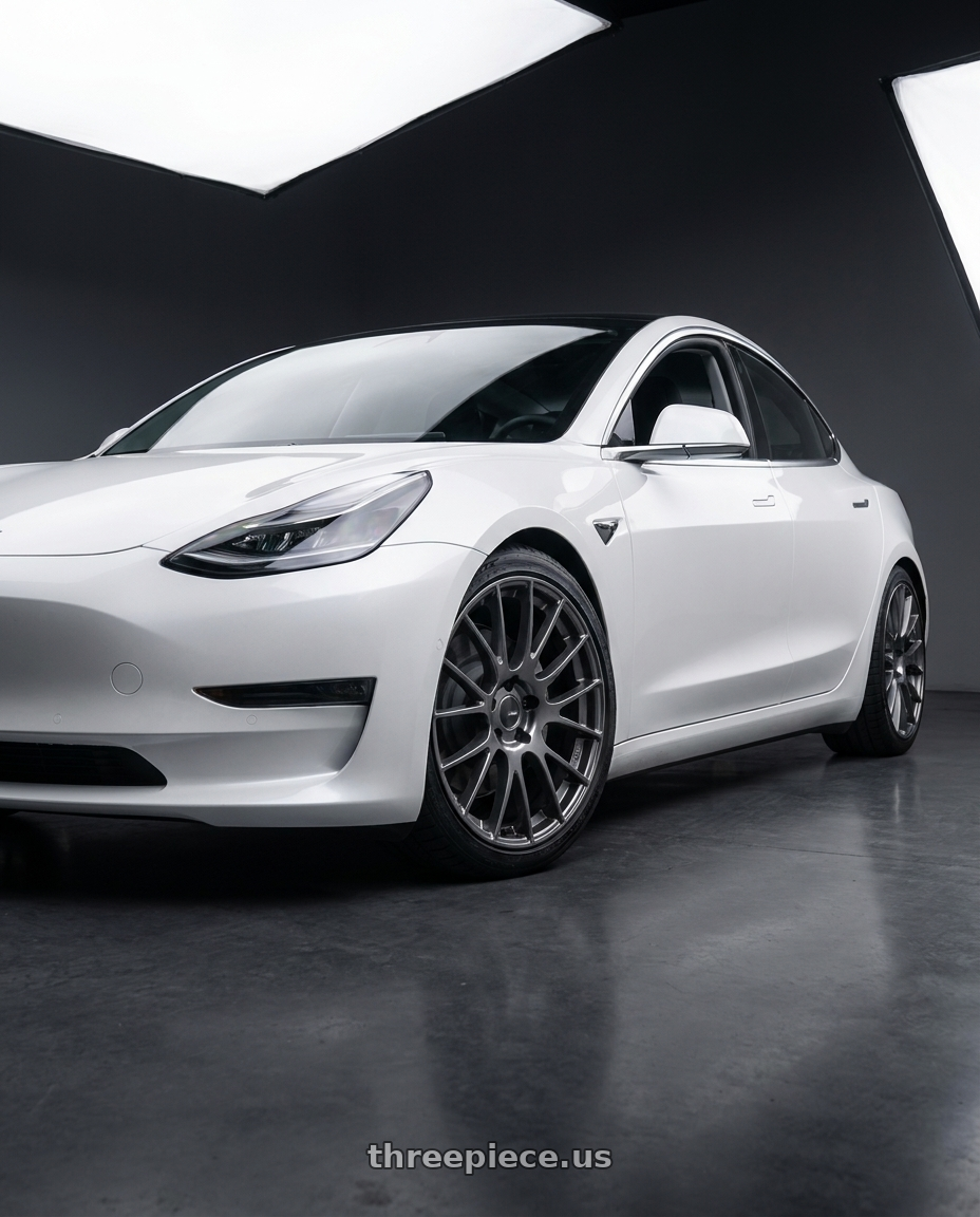2023 Tesla Model 3 with Ssr Gtv04 5x114.3 19×8.5x8.5+45  METALLIC GRAY wheels