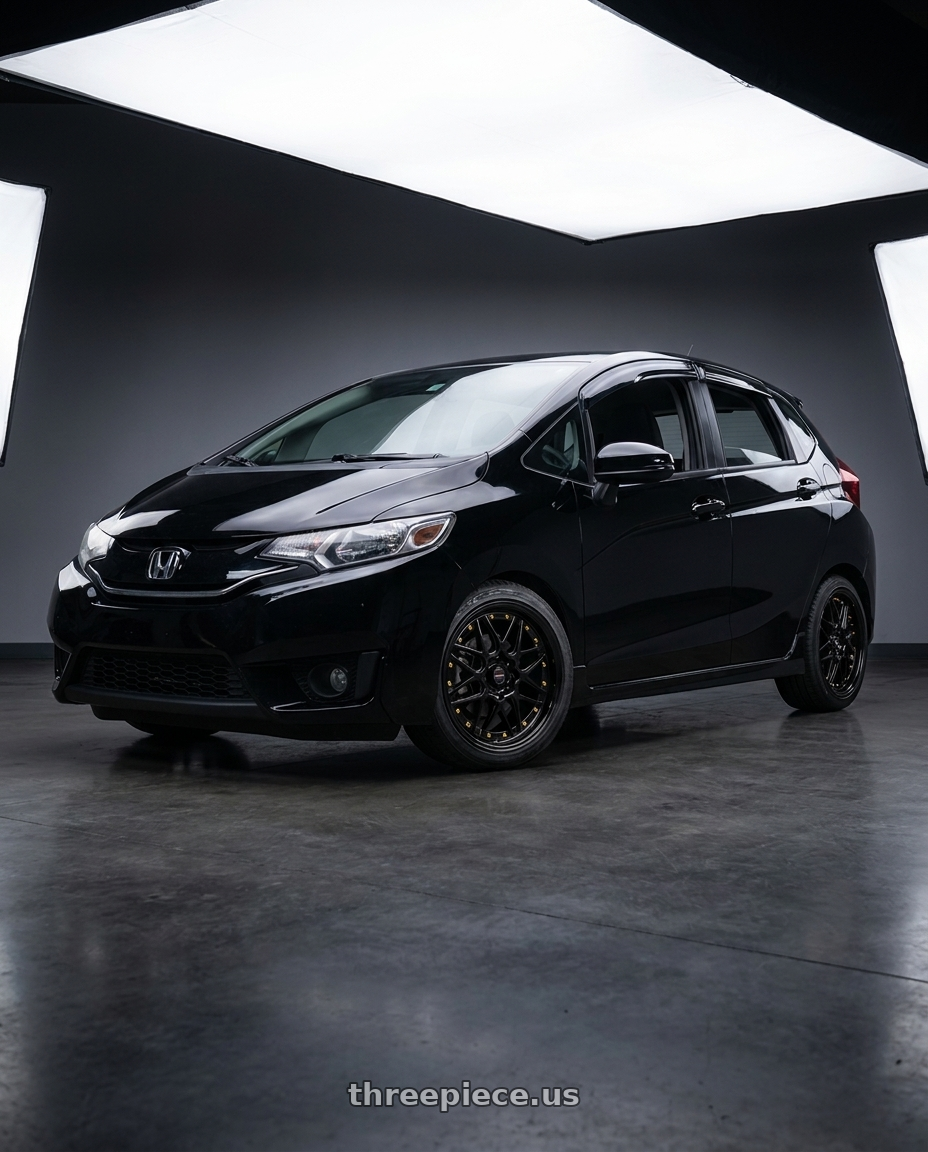 2018 honda fit sport black with Vors VR7 4x100/4x114.3 15x7  +35 All Black Gold Rivet wheels