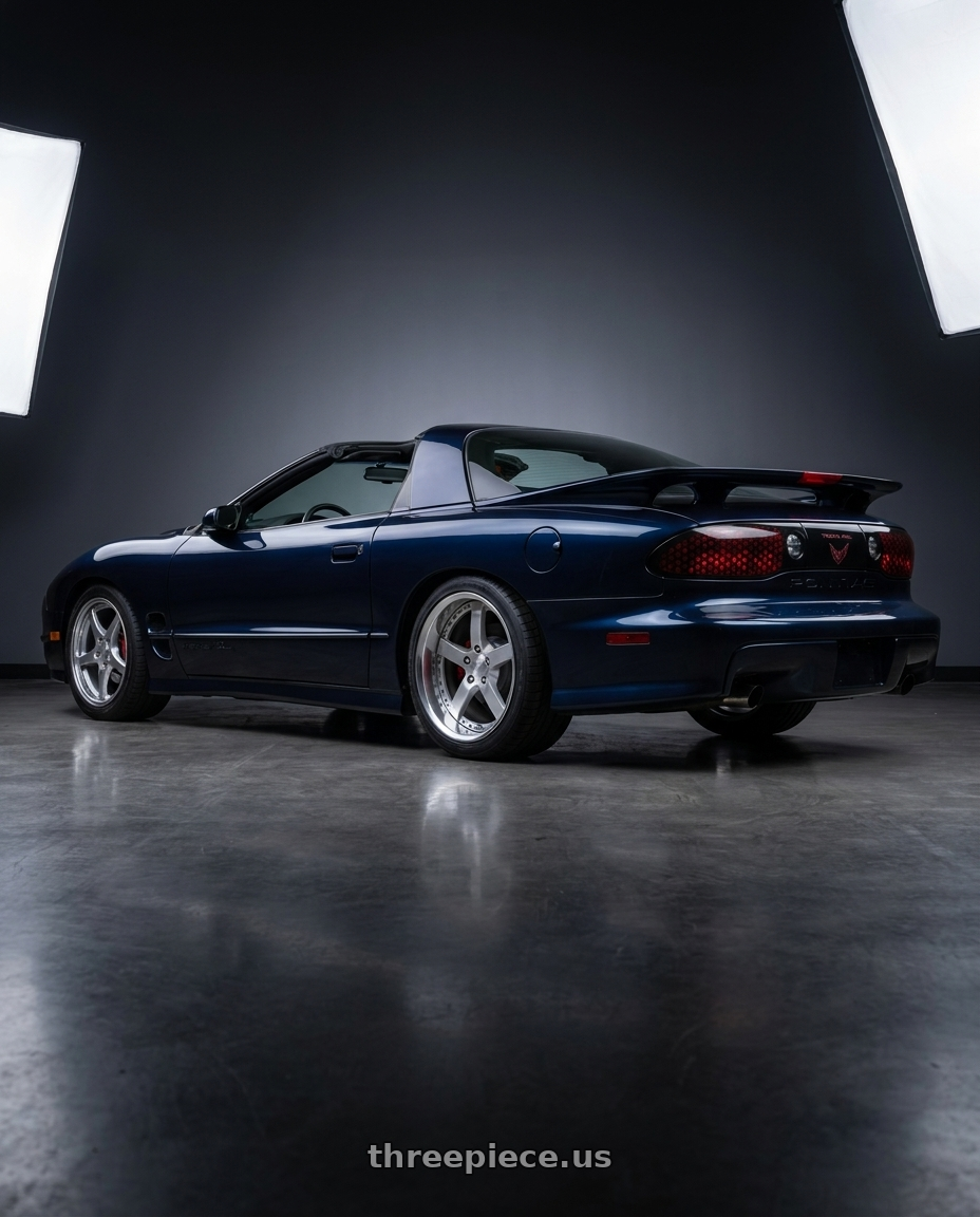 1999 pontiac trans am with Work Equip E05 5x120.65 19x10.5+59 o disk Feinheit Silver 2 wheels rear three quarter view square tires