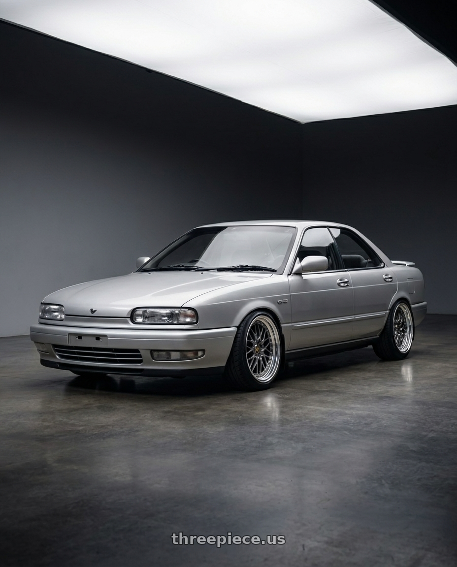 1990 nissan presea  with Work Vs-Xv 5x100 18x7+28 A Disk Brilliant Silver Black wheels
