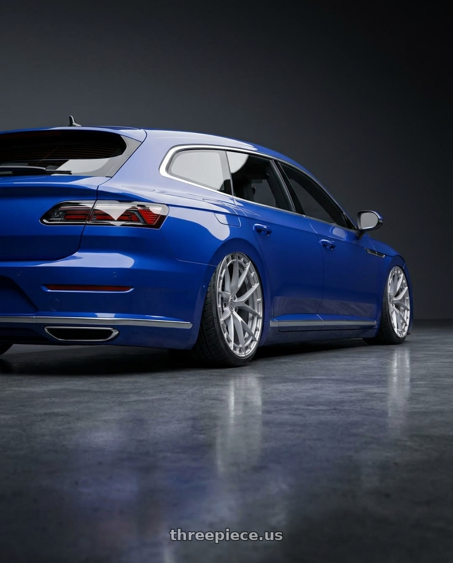 2021 VW Arteon Shooting Brake R with TIS Motorsports 504S 5X112 20x8.5 +35 Gloss Silver wheels rear three quarter view extreme stretch tires