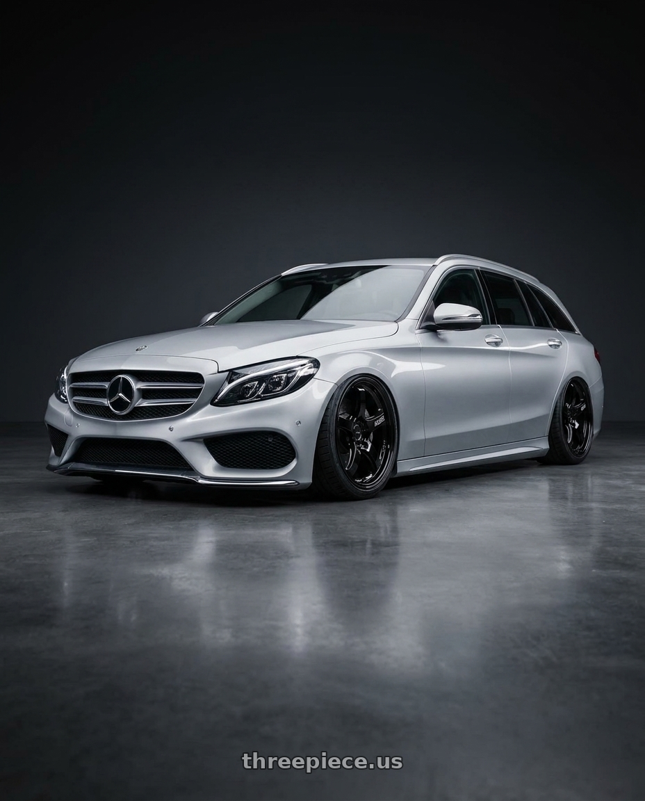 2014 Mercedes Benz C Class S205 C200 with Gram Lights 57CR 5x112 19x9.5+45 Glossy Black wheels