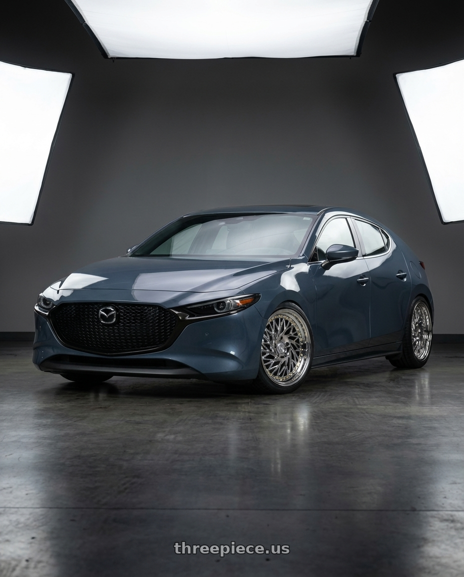 2023 Mazda Mazda3 Turbo with Aodhan DS03 5x114.3 18x9.5 +30 Vacuum Chrome w/Gold Rivets wheels