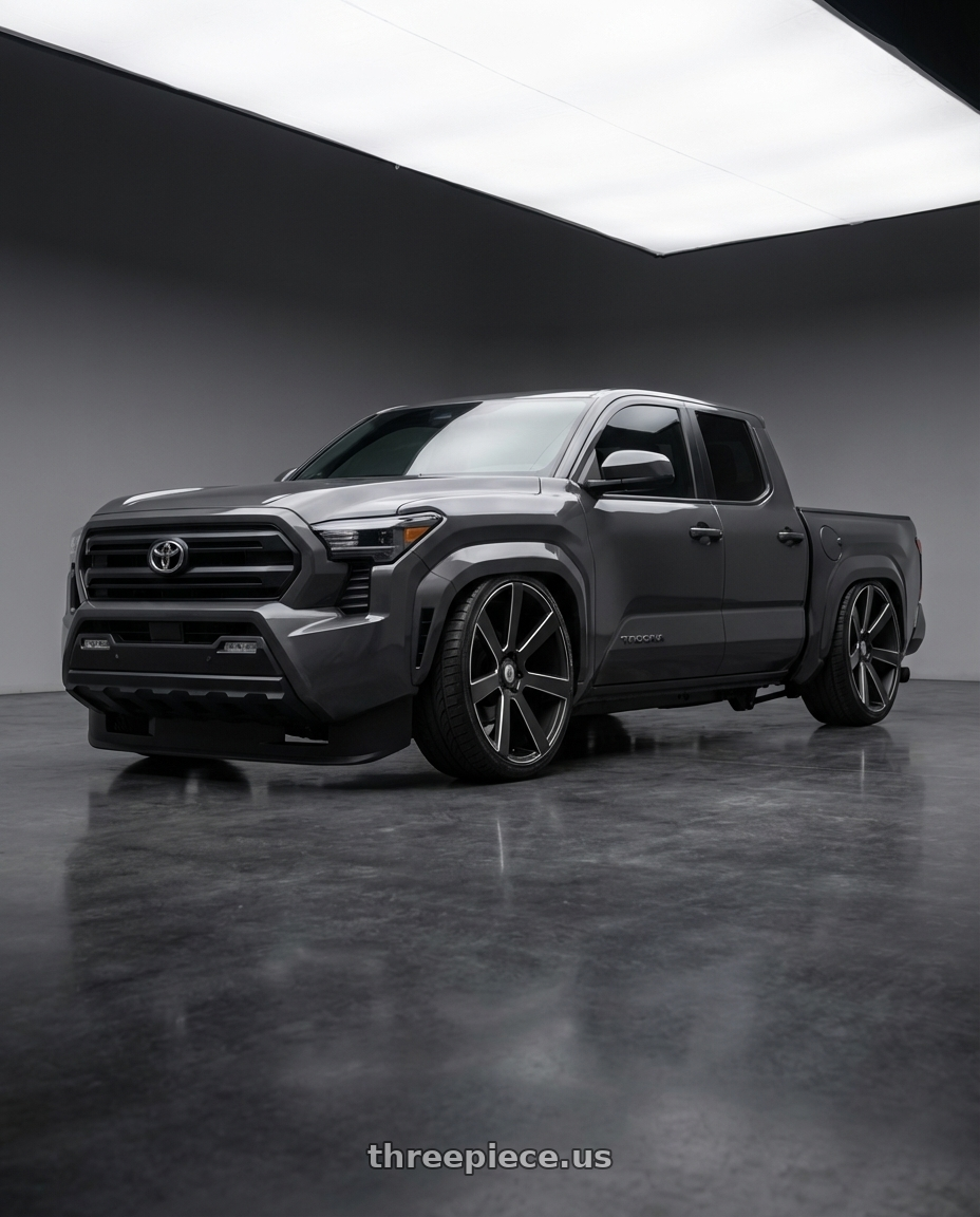 2024 Toyota Tacoma sr underground  with Asanti Black ABL-15 APOLLO 5X115 22X9 +15 SATIN BLACK MILLED wheels front three quarter view slammed stance