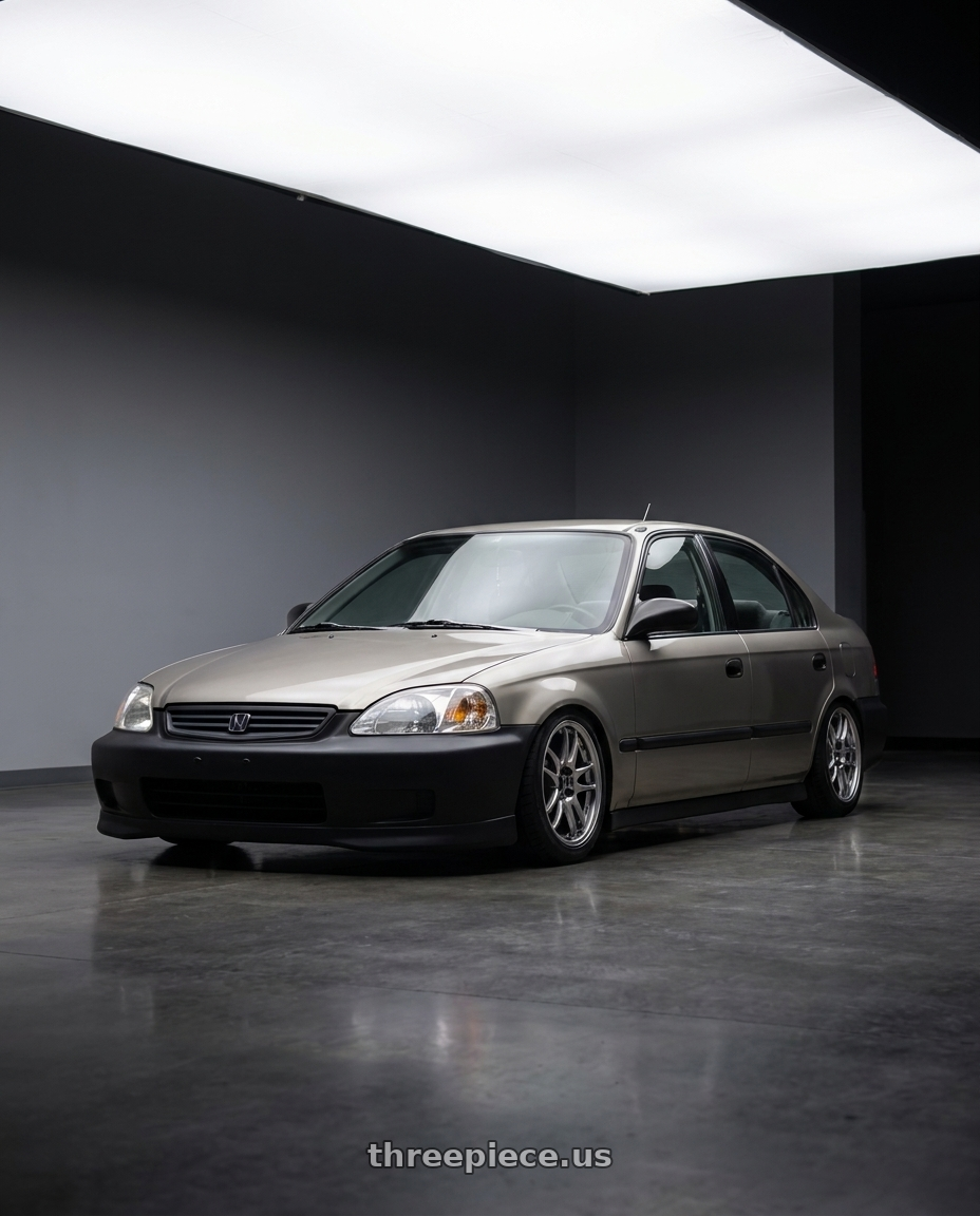 2000 honda civic dx sedan with Work Emotion Cr Kiwami 4x100 16x6.5 +42 Gt Silver wheels