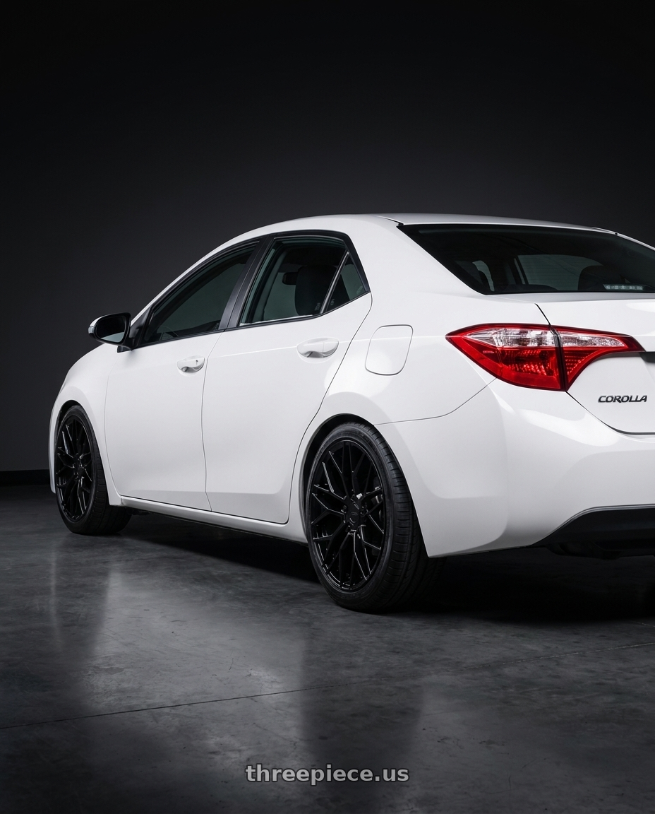 2018 Toyota Corolla with KATANA RACING KR01 5x100 17x7.5 +40 Matte Black wheels rear three quarter view square tires