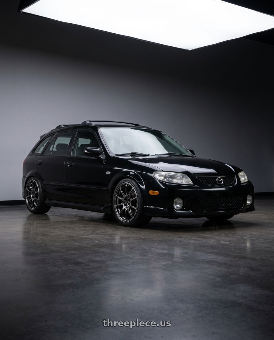 2002 Mazda Protege5 with Advan Racing RZII 5x114.3 16x7.0 +45 RACING HYPER BLACK & RING wheels