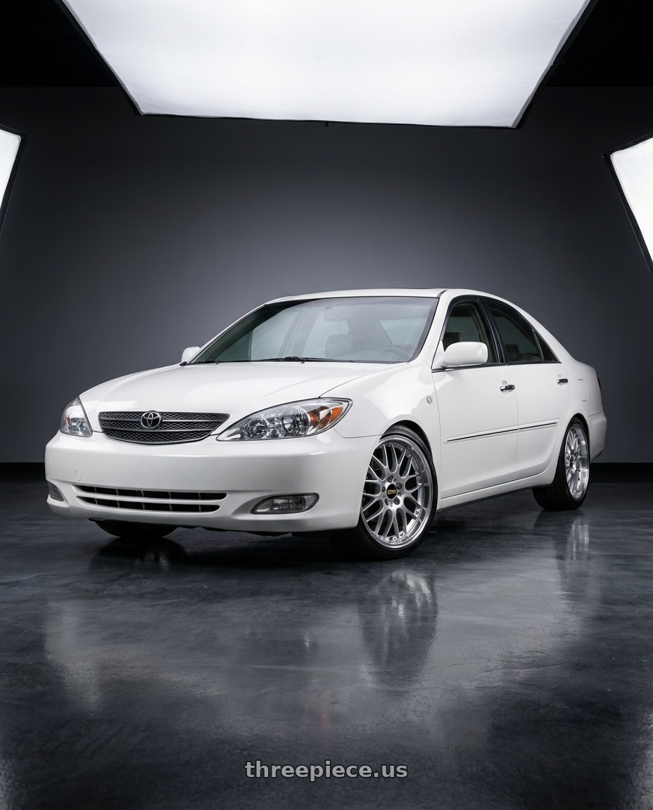 2005 Toyota Camry xv30 white with BBS RS-GT 5x114.3 19x10.0+40 Diamond Silver wheels