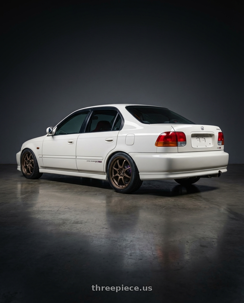 1999 Honda Civic Vi-RS with Volk Racing CE28N 5x114.3 18x8.5 +30 BRONZE wheels rear three quarter view square tires