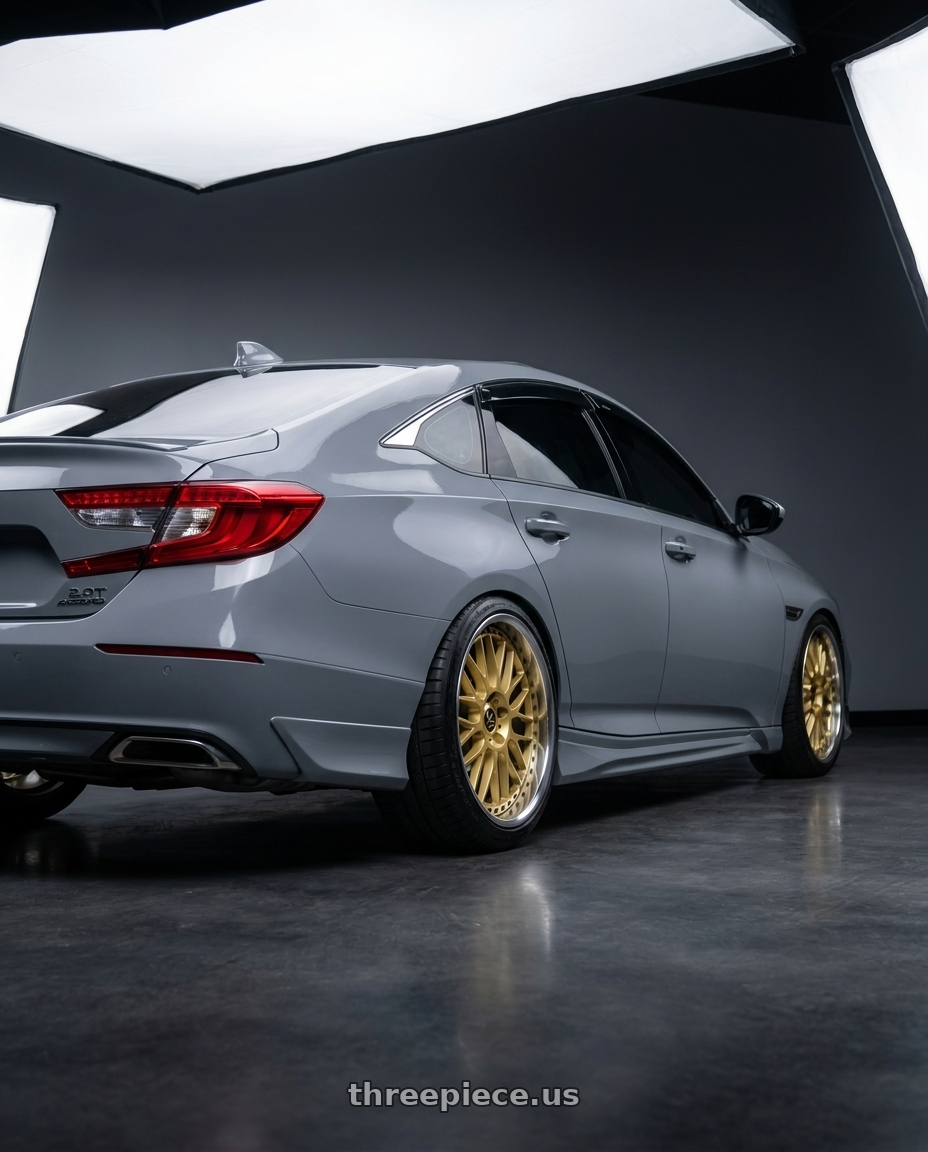 2021 Honda accord 2 0t with Work Vs-Xx 5x114.3 18x7.5+45 A Disk Gold wheels rear three quarter view square tires