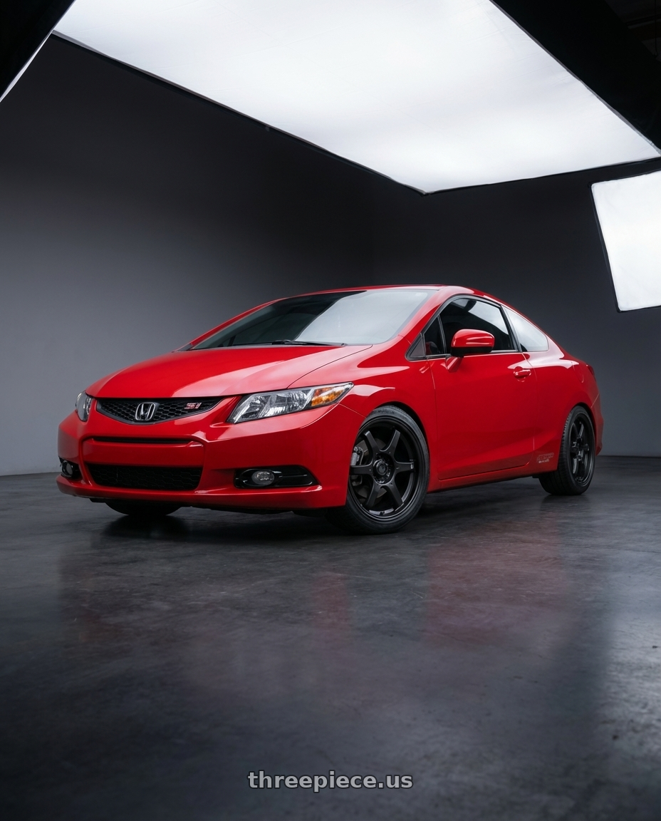 2011 Honda Civic Si with Konig Backbone 5x114.3 17x7.5+45 Matte Black Milling Logo on Spoke wheels