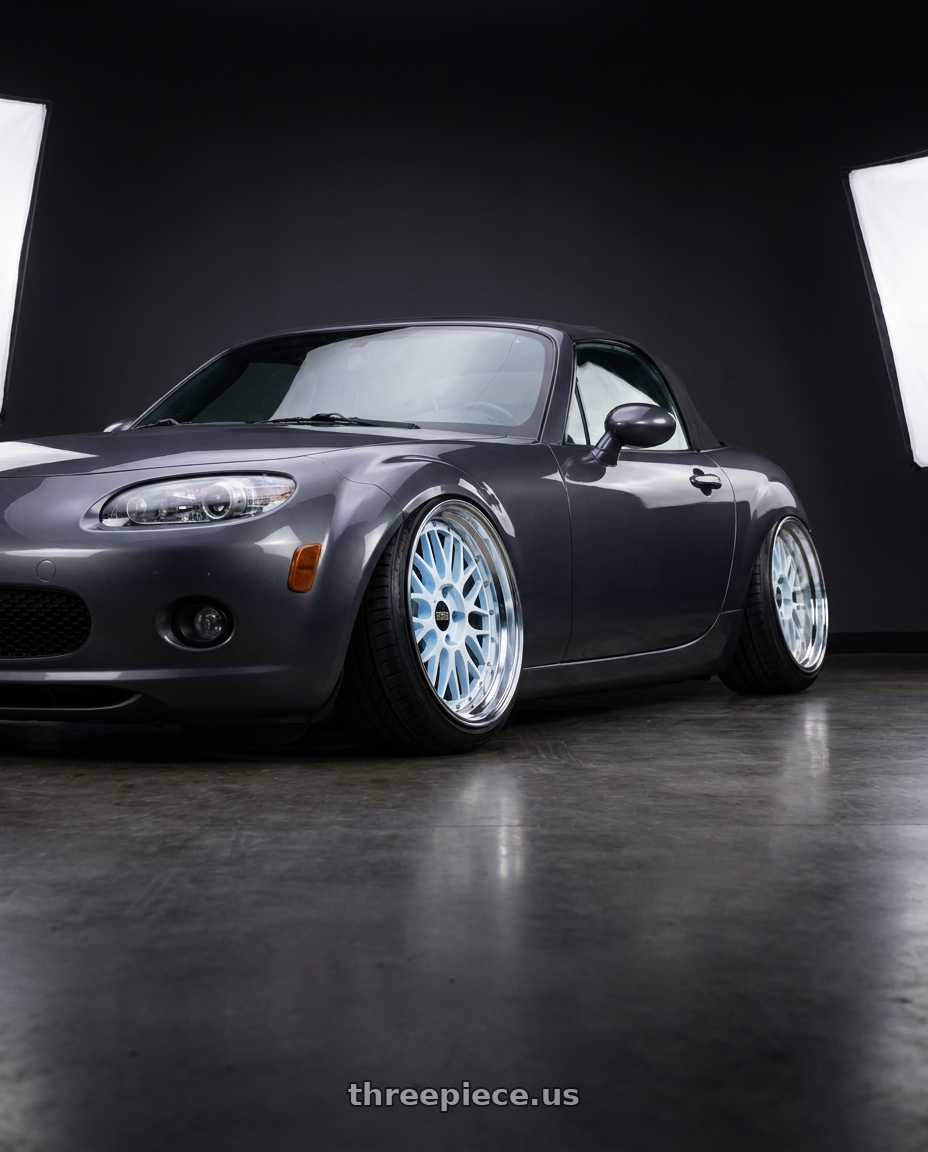 2007 Mazda Miata with BBS LM 5x114.3 18x10 +20 White w/ Blue Metallic Flake / Diamond Cut Lip wheels