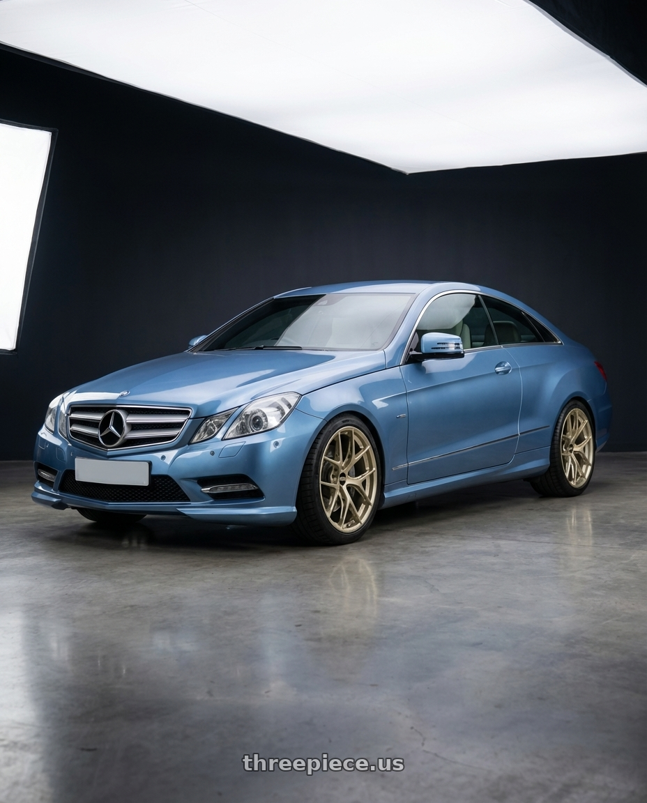 2014 Mercedes-Benz E-Class Coupe C207 with BBS FI-R Evo 5x112 19x9.5+15 White Gold wheels front three quarter view lowered stance