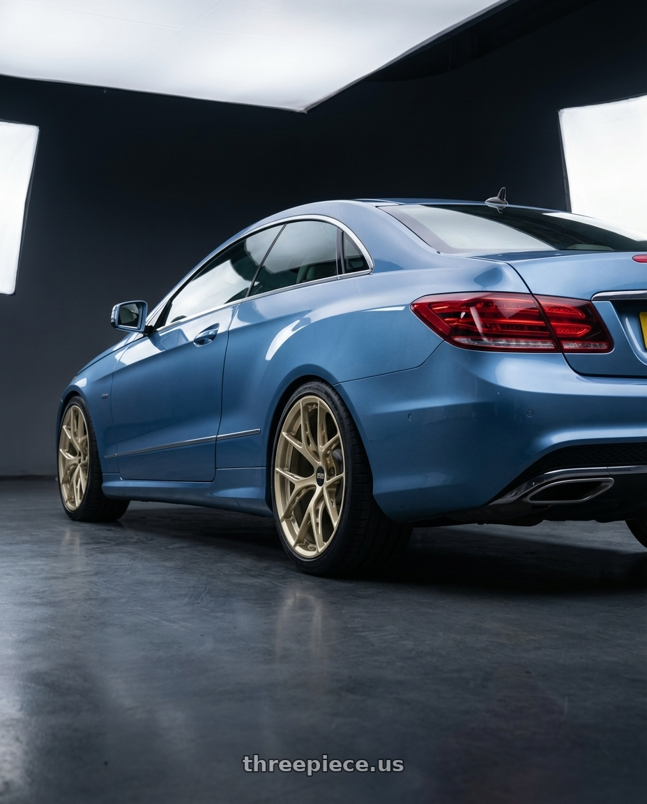 2014 Mercedes-Benz E-Class Coupe C207 with BBS FI-R Evo 5x112 19x9.5+15 White Gold wheels rear three quarter view square tires