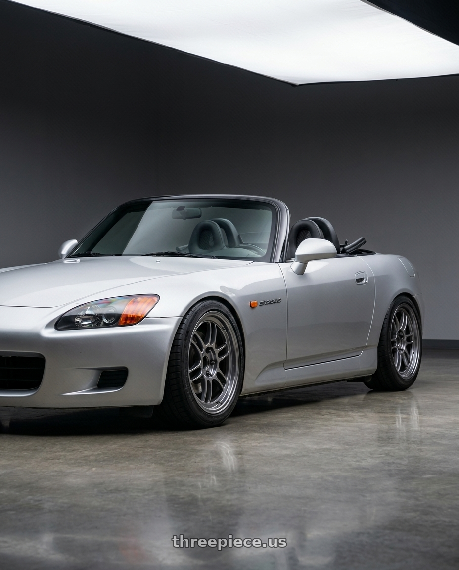 2001 Honda S2000 Sebring Silver Metallic paint, black interior with the top down with Enkei RPF1 5x114.3 17x8.5+30 SBC wheels