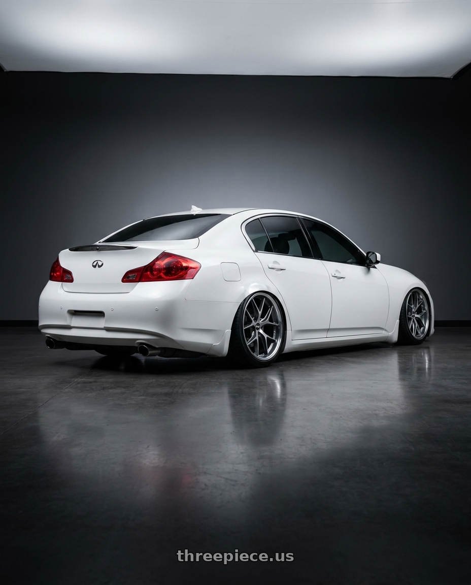 2012 Infiniti G37 with BBS CC-R 5x114.3 19x8.5+30 Graphite w/ Diamond Cut Face wheels rear three quarter view slight stretch tires