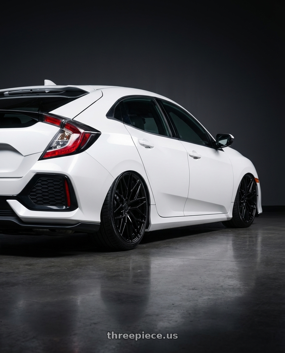 2024 Honda Civic with Avant Garde Wheels M520R 5X114.3 19x8.5 +35 Gloss Black wheels rear three quarter view slight stretch tires