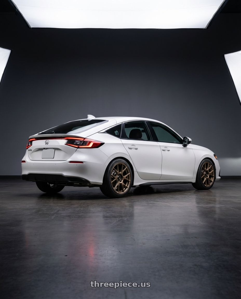 2024 Honda Civic with Konig Ampliform 5x114.3 18x8.5+45 Gloss Bronze wheels rear three quarter view square tires