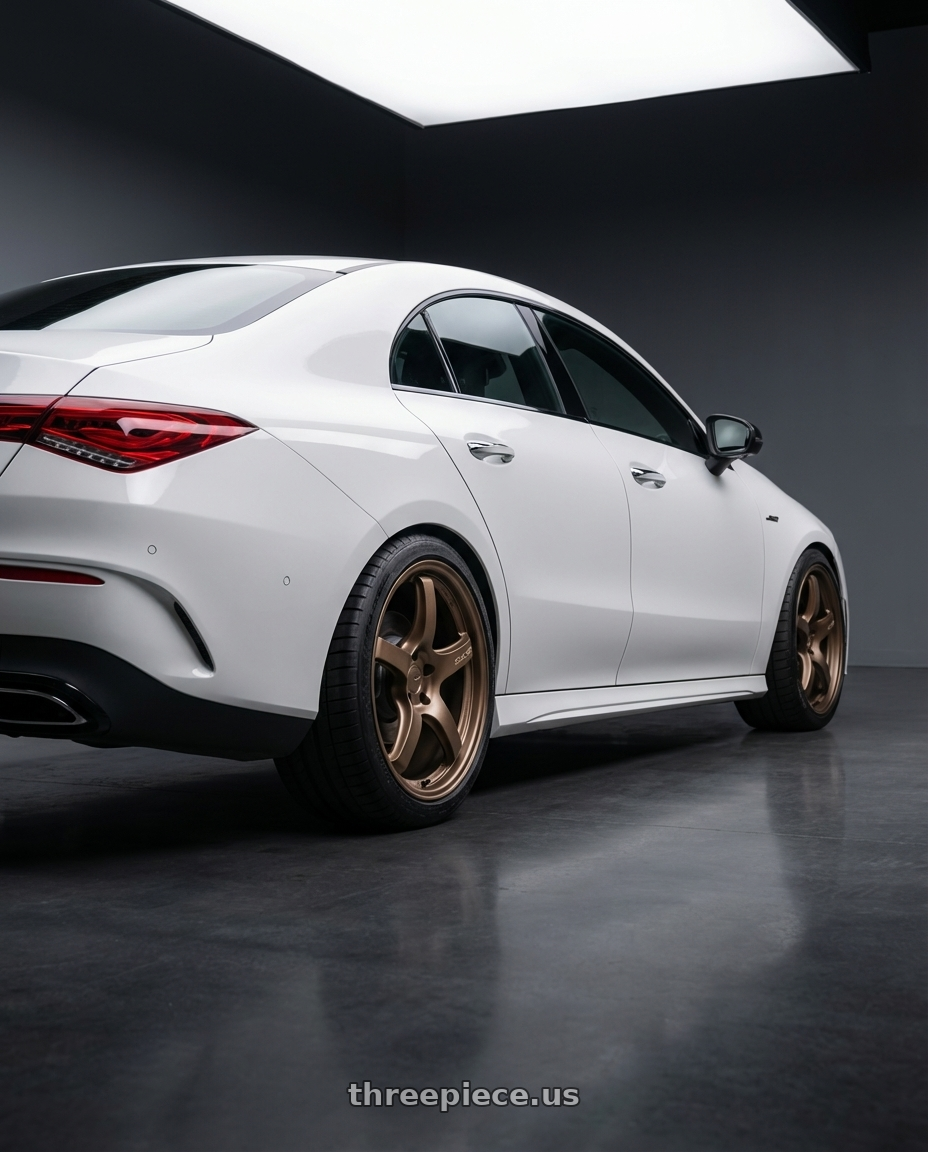 2023 Mercedes-Benz CLA C118 with Gram Lights 57CR 5x112 19x9.5+25 Bronze II wheels rear three quarter view square tires