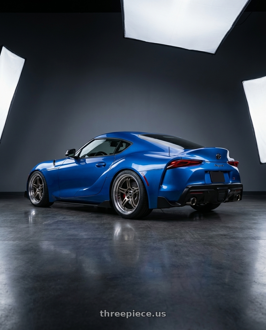 2023 TOYOTA SUPRA with SSR Professor SPX STD 5X100 18X9.5+35 MD Disk High Metal Bronze wheels rear three quarter view square tires