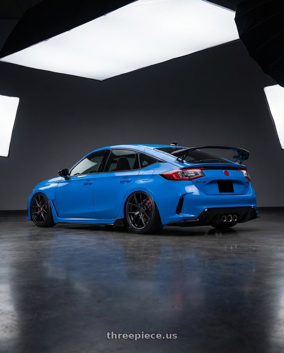 2024 Honda Civic Type R with Aodhan AFF2 5x120 19x8.5+35 Matte Black wheels rear three quarter view slight stretch tires