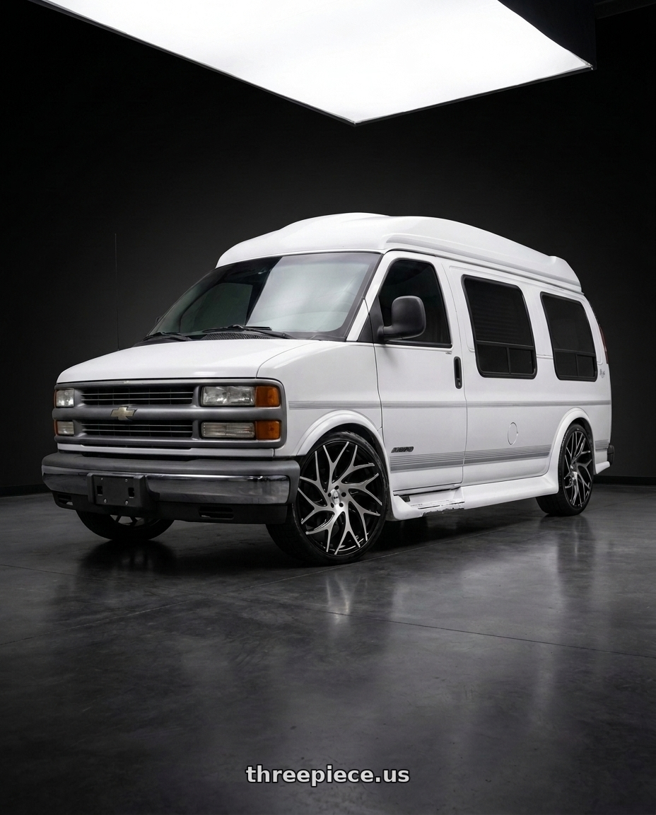 2000 chevy express 1500 with Strada Huracan Blank 26x10 +15 Gloss Black Machined wheels