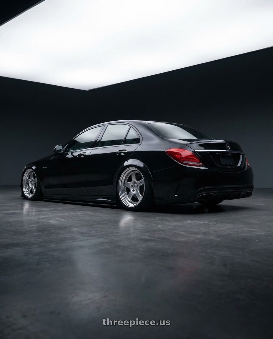 2018 mercedes benz c43 amg with SSR Professor SP1 5x112 19X8.5+30 SL Disk Silver wheels rear three quarter view square tires