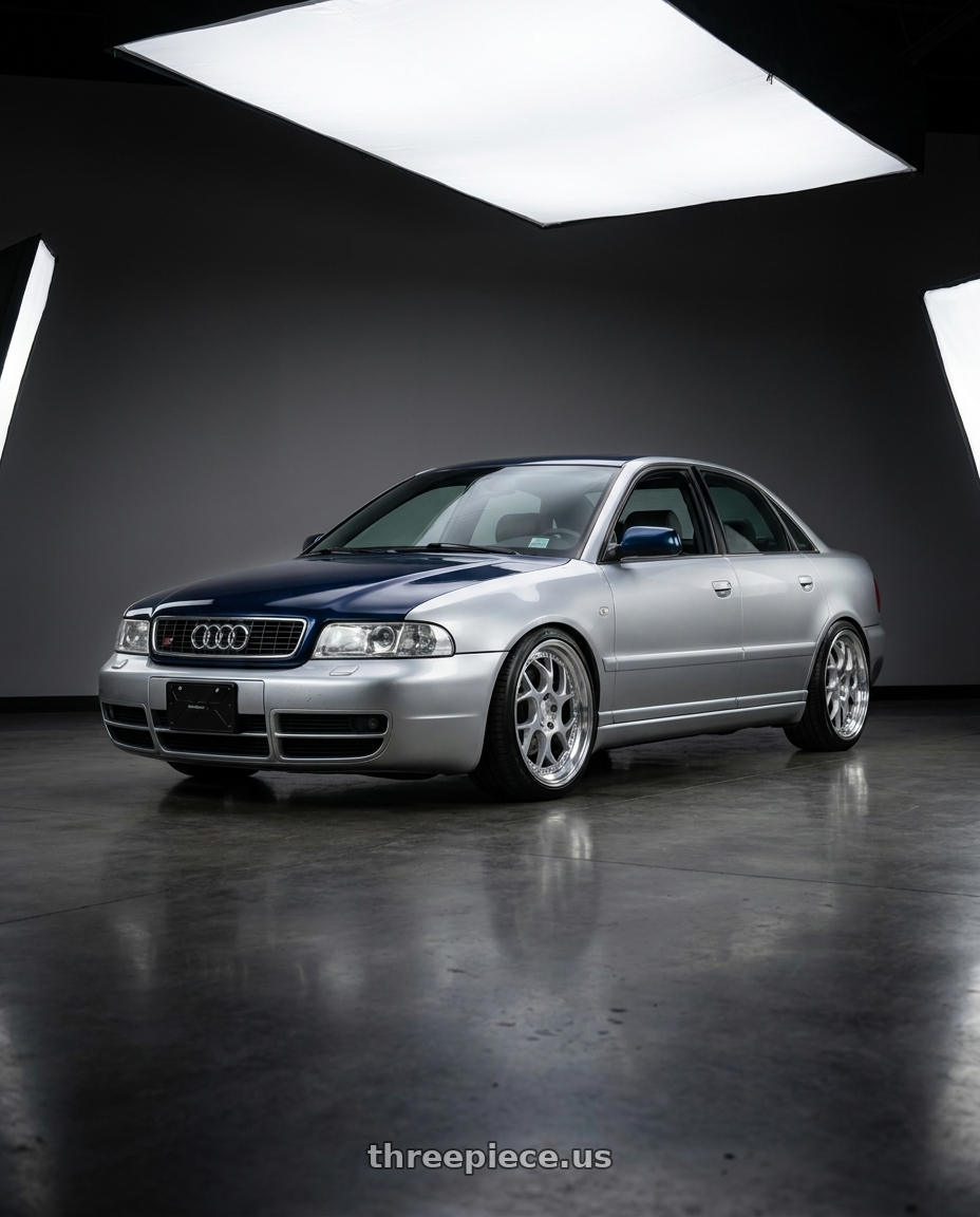 2001 Audi S4 with Aodhan DS01 5x114.3 18x9.5+22 Silver Machined Lip w/Chrome Rivets wheels