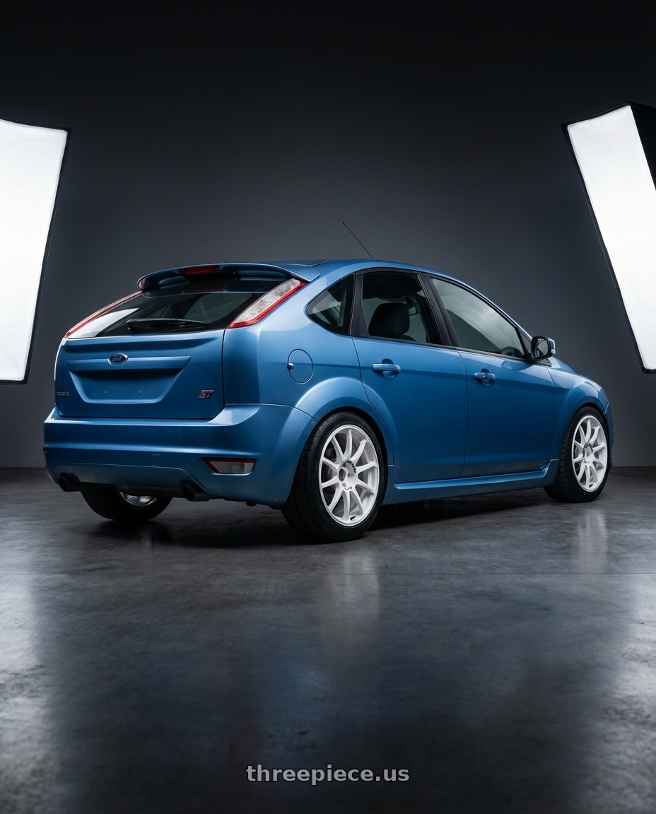 Ford focus 2009 st  with Advan RCIII 5x100 17x7+43 White wheels rear three quarter view meaty tires