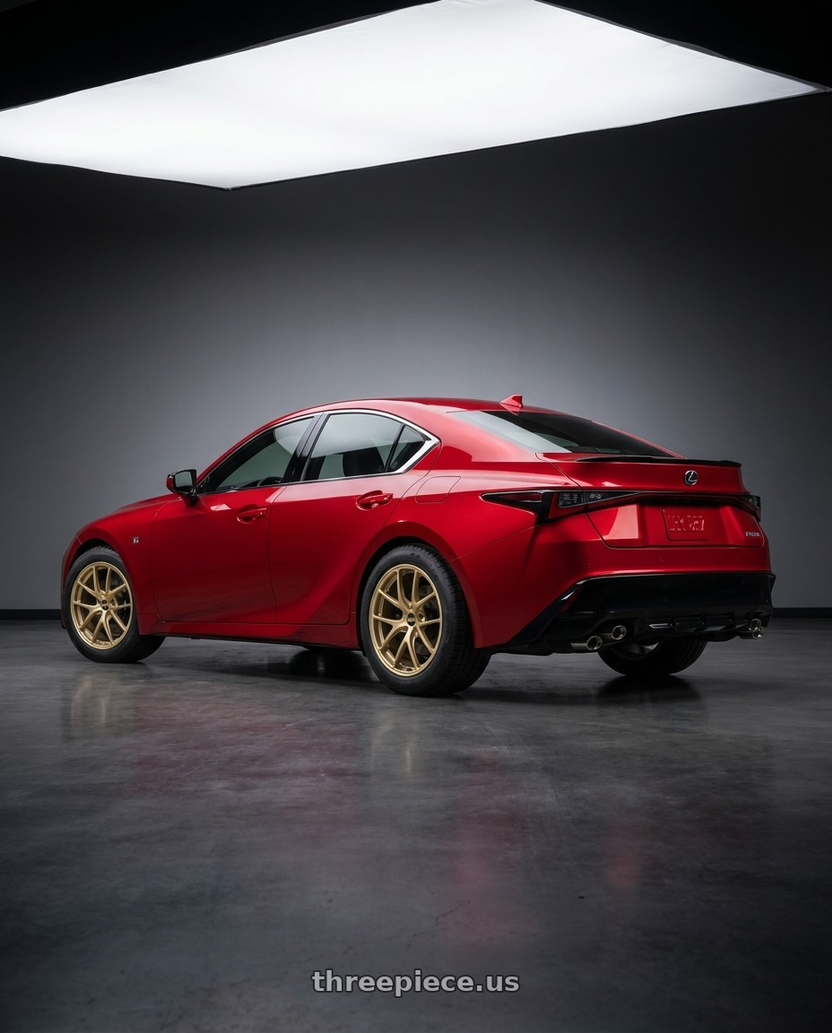 2023 Lexus is500 with BBS RI-A 5x120 18x9.5+40 Gold wheels rear three quarter view meaty tires