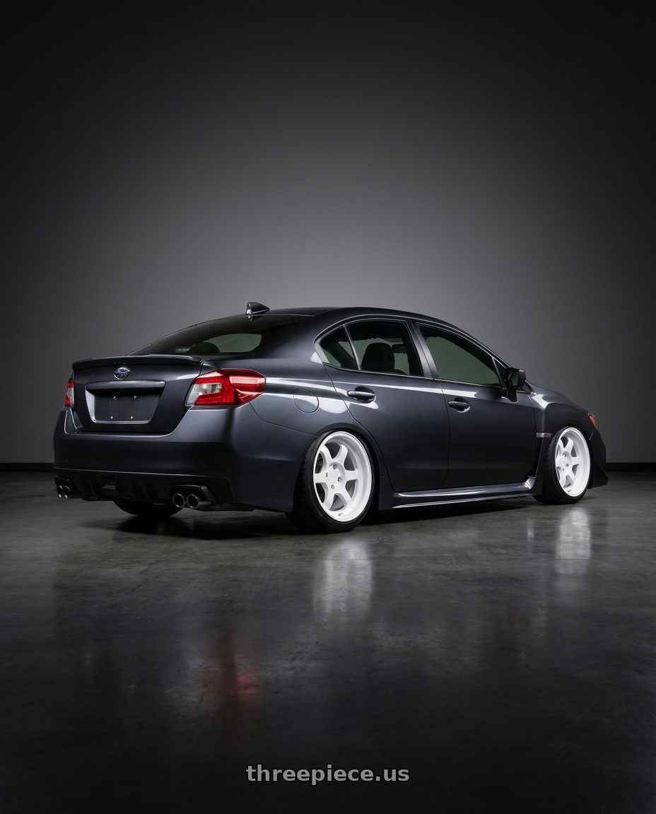 2018 Subaru wrx with 9six9 SIX-1 Deep 4x100 15X8 +20 Competition White wheels rear three quarter view slight stretch tires