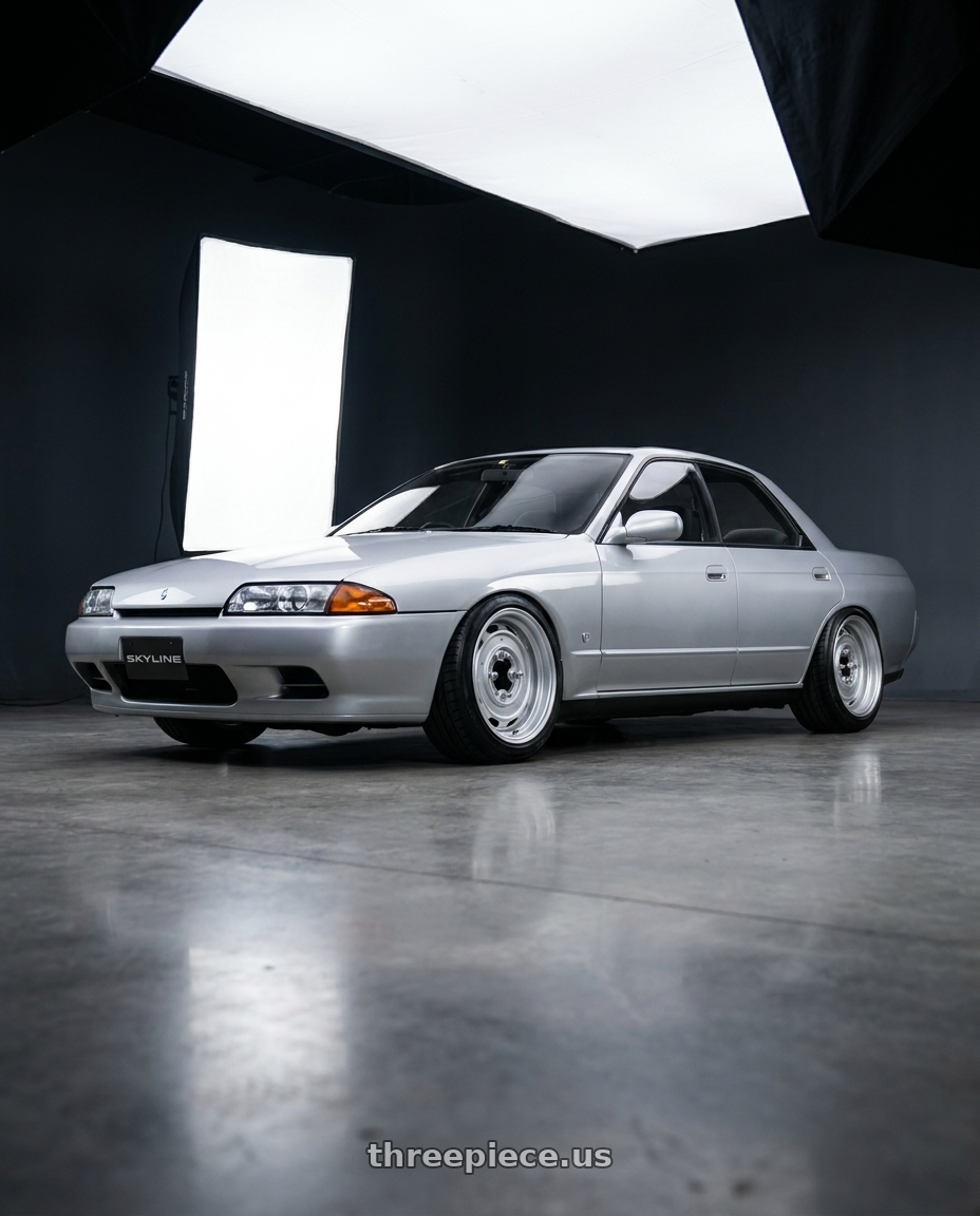 1992 skyline gts with Mobelwagen MW430S Interceptor 4X130 15x5.5 20 Silver wheels