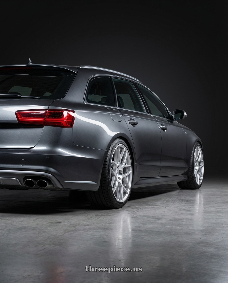 2016 Audi S6 C7 with Aodhan AFF2 5x112 20x10.5+35 Gloss Silver Machined Face wheels rear three quarter view square tires