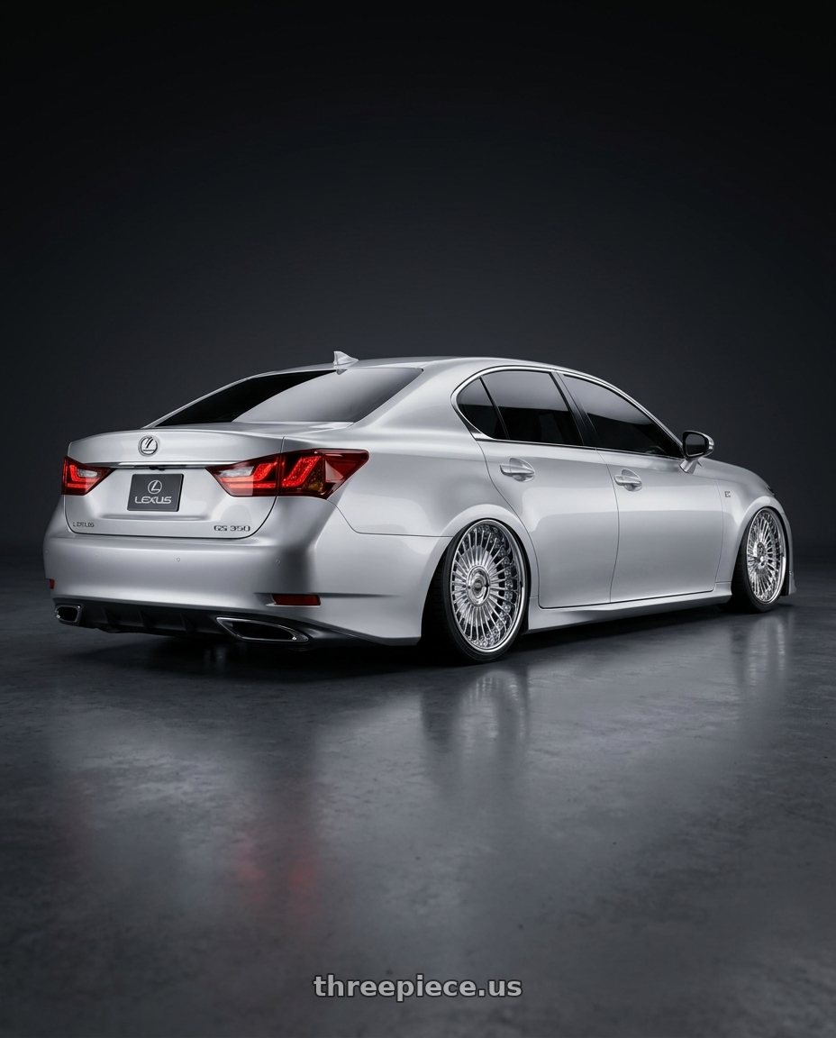 2015 Lexus gs350 with Work Emitz Chrome 5x108 19x9.5 +22 wheels rear three quarter view square tires