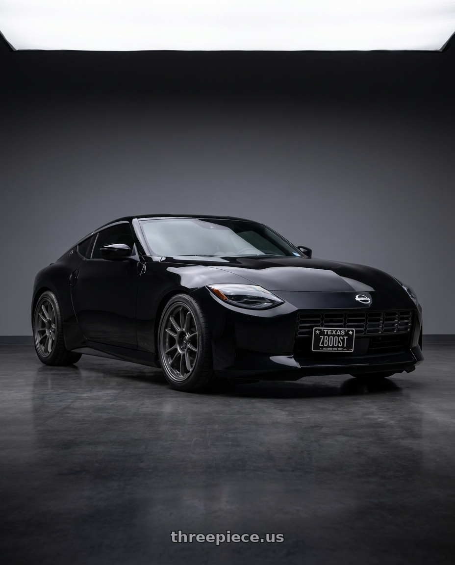 2024 Nissan Z black with Konig Hypergram 5X114.3 19x9.5+25 Matte Grey Flow Formed wheels