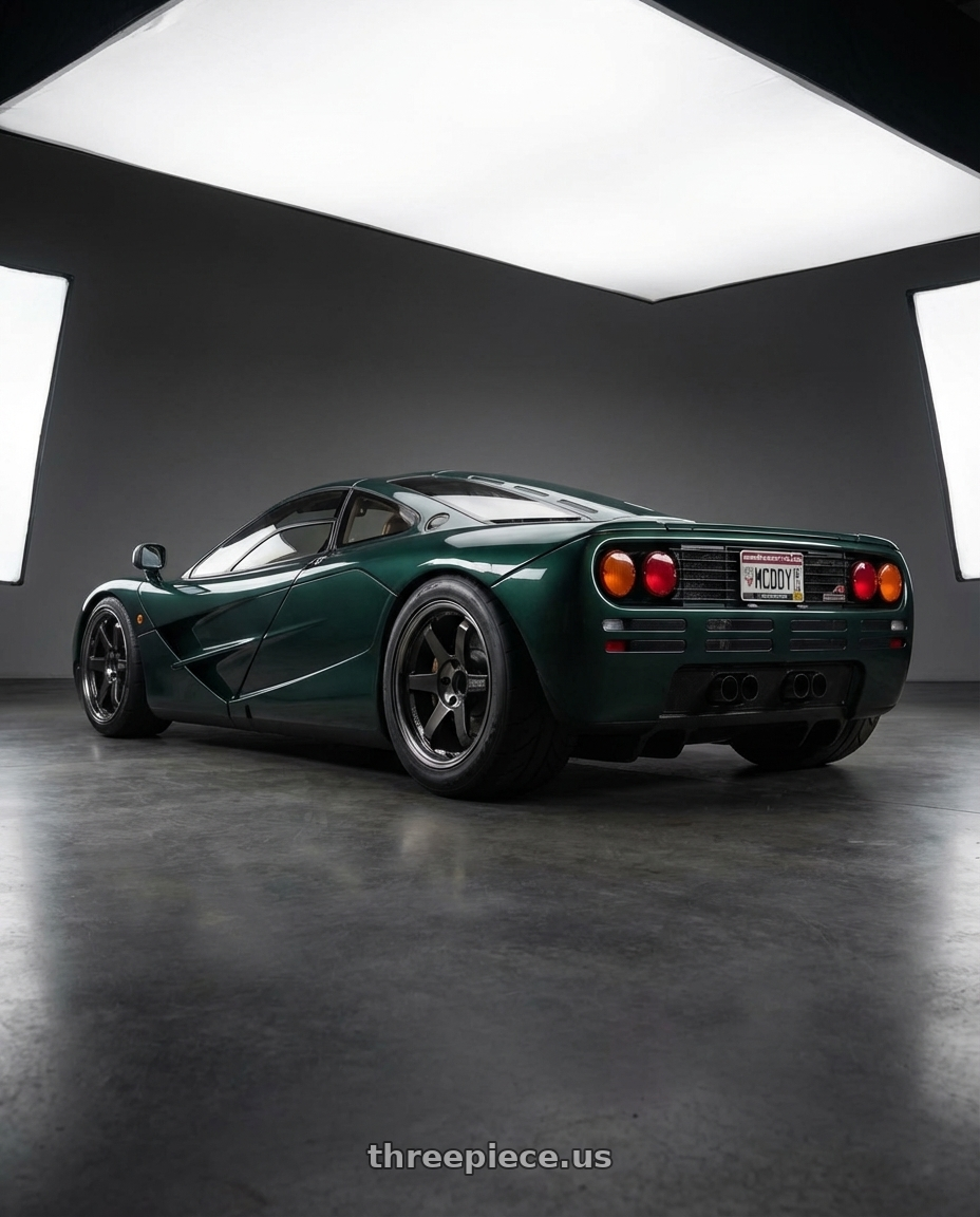 1994 McLaren F1 with Volk Racing TE37SL 5x114.3 19x10.5+12 Pressed Double Black wheels rear three quarter view meaty tires