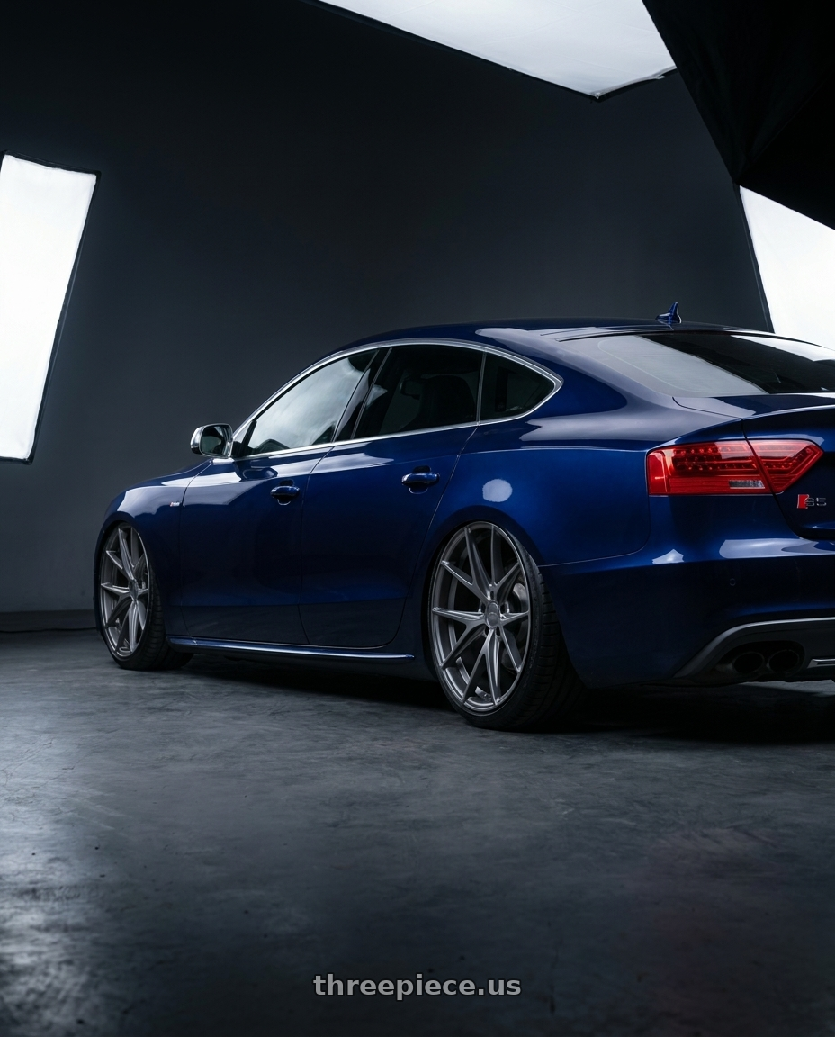 2014 Audi S5 B8 with Niche 1PC M116 MISANO 5X112 19X9.5 +35 MATTE GUN METAL wheels rear three quarter view slight stretch tires