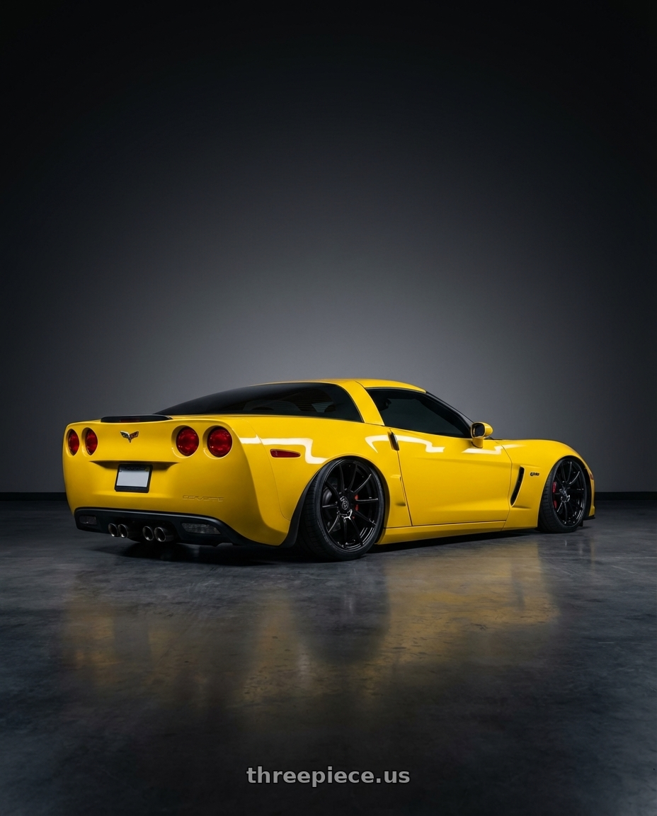 2012 Chevrolet Corvette C6 with Forgestar CF10 5x120.65 19x10 +30 Gloss Black wheels rear three quarter view slight stretch tires