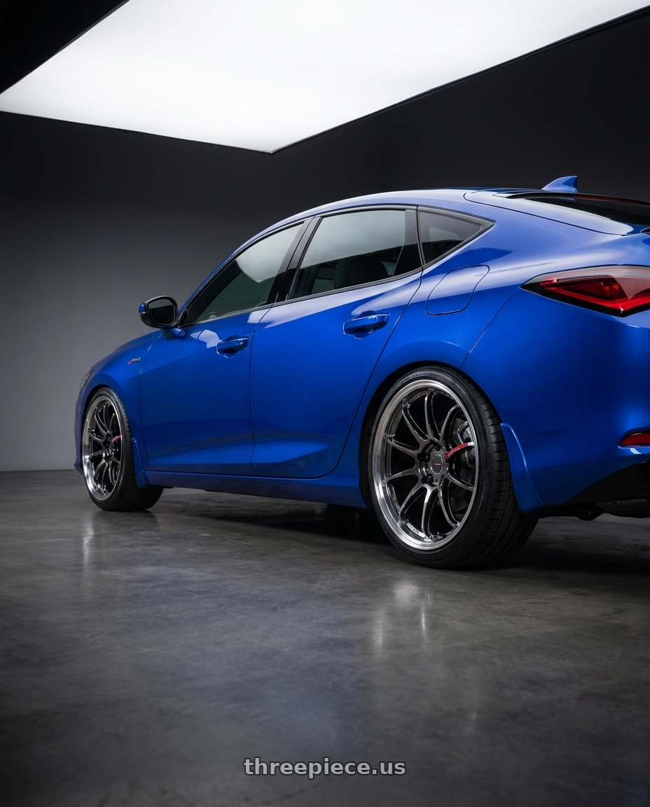 2023 Acura integra aspec with Work Emotion Zr10 5x100 18x9.5 +22 Glim Black Diamond Rim cut wheels rear three quarter view slight stretch tires