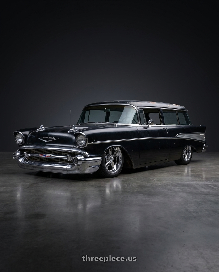 1957 chevrolet handyman with BG Rod Works Old School 5x120.65 17x7+0 Chrome wheels