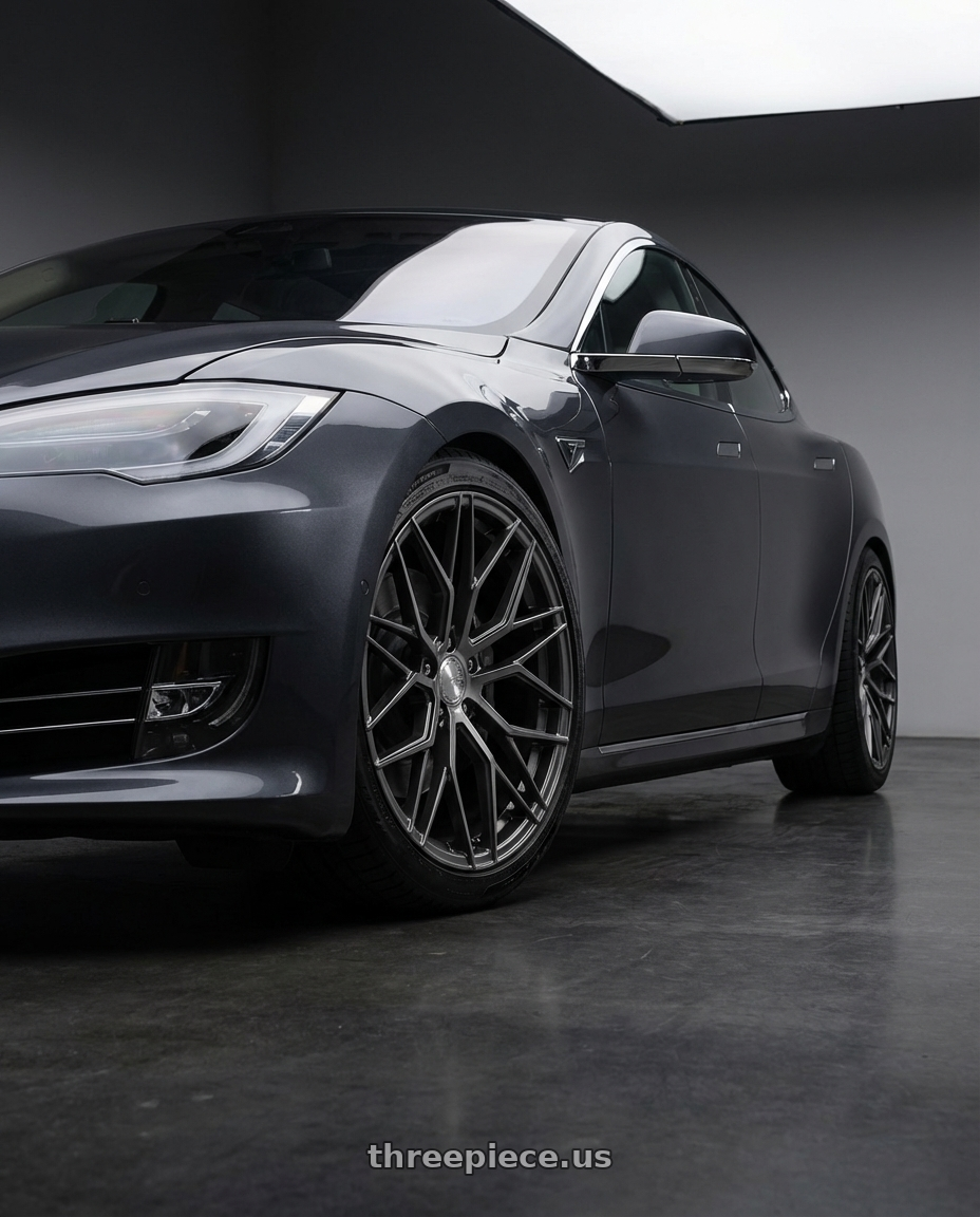2018 Tesla Model S with Avant Garde Wheels M520R 5X120 21x12 +52 Dark Graphite Metallic wheels