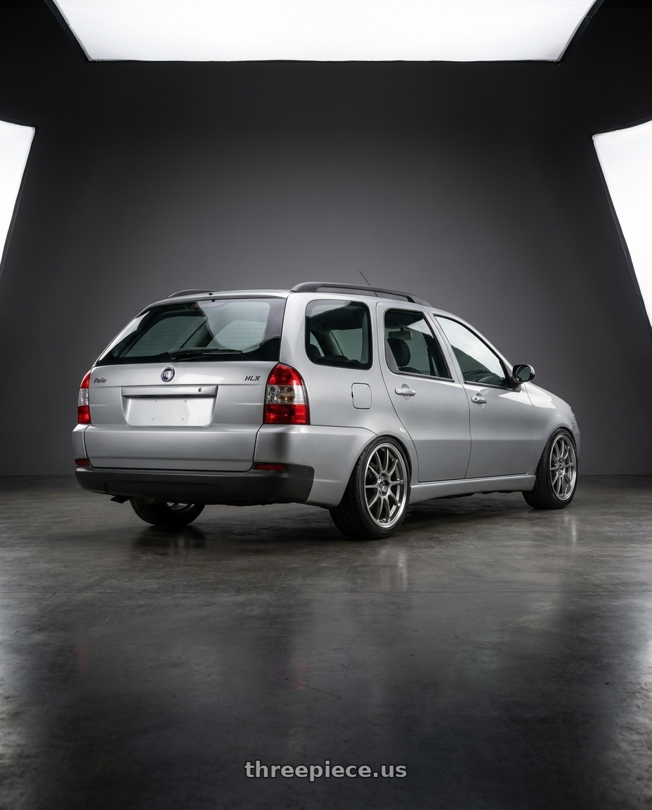 2008 Fiat Palio Weekend HLX with Enkei J10 4x100/114.3 15x6.5+38 Silver w/ Machined Lip Dia wheels rear three quarter view square tires